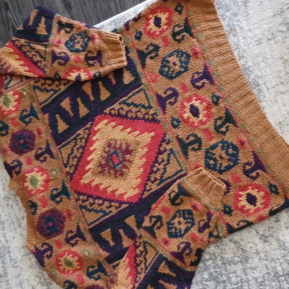 Barry Bricken Vintage Oversized Southwestern Aztec Barn Sweater XL